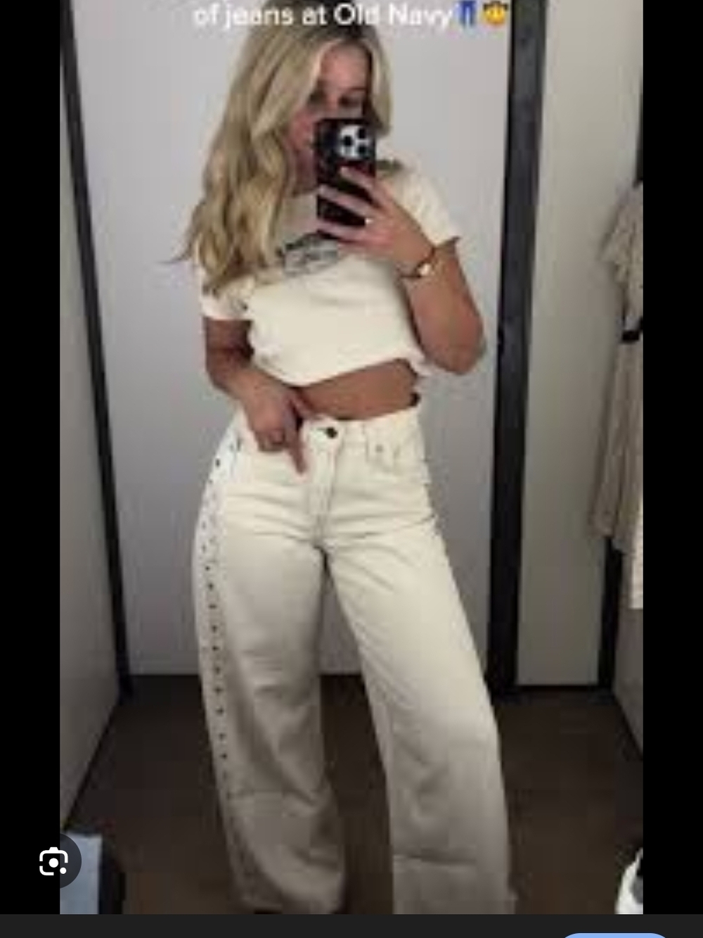 Old Navy High-Rise Baggy Wide Leg Studded-Trim Jeans - Creamy White